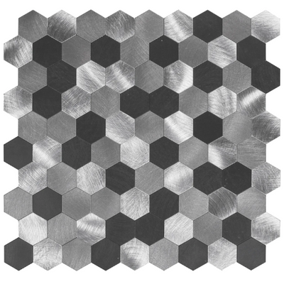 Zelfklevende Mozaïek Steenstrip Zilver Met Zwart | 29,1 x 28,6 0,4 CM
