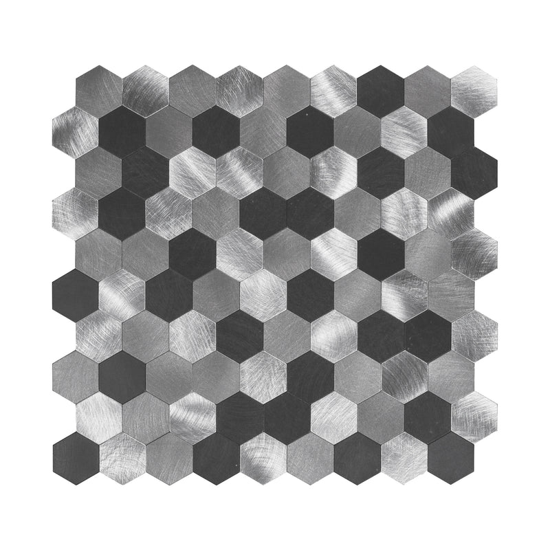Zelfklevende Mozaïek Steenstrip Zilver Met Zwart | 29,1 x 28,6 0,4 CM