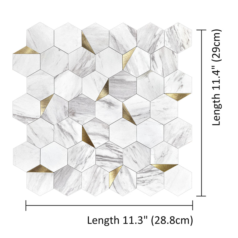 Zelfklevende Mozaïek Steenstrip Goud Met Wit Marmer | 29,1 x 28,6 0,4 CM
