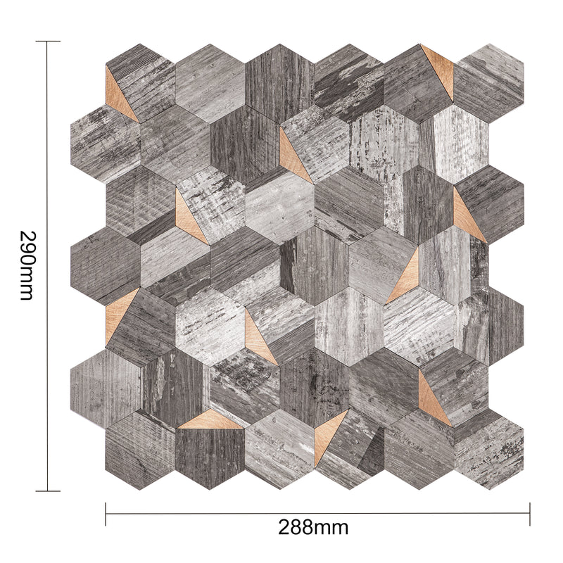 Zelfklevende Mozaïek Steenstrip Donkergrijs met Antraciet Goud | 29,1 x 28,6 0,4 CM