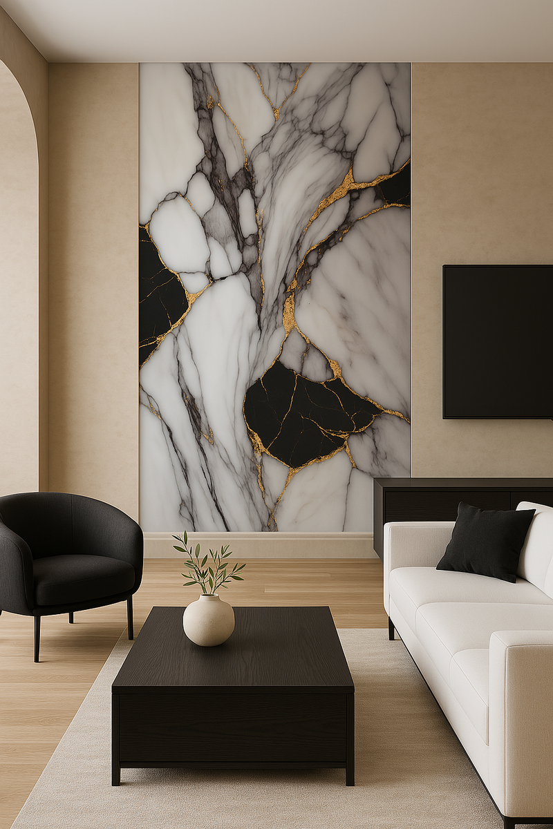 Wandpaneel Pvc MarmerPlaat Hoogglans Elgaza Noire | 280x122x0.3 | Waterbestendig