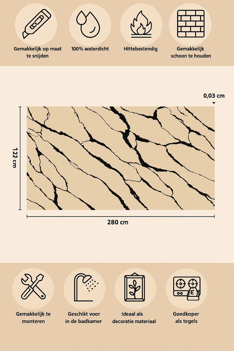 Wandpaneel Pvc MarmerPlaat Calacatta Marmer Wit| 280x122x0.3 | Waterbestendig