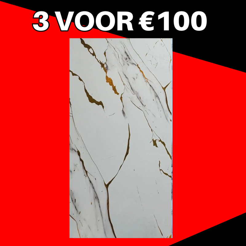 3 VOOR 100! | PVC Wandpaneel Marmerlook Wit met Goud – 275x122 cm