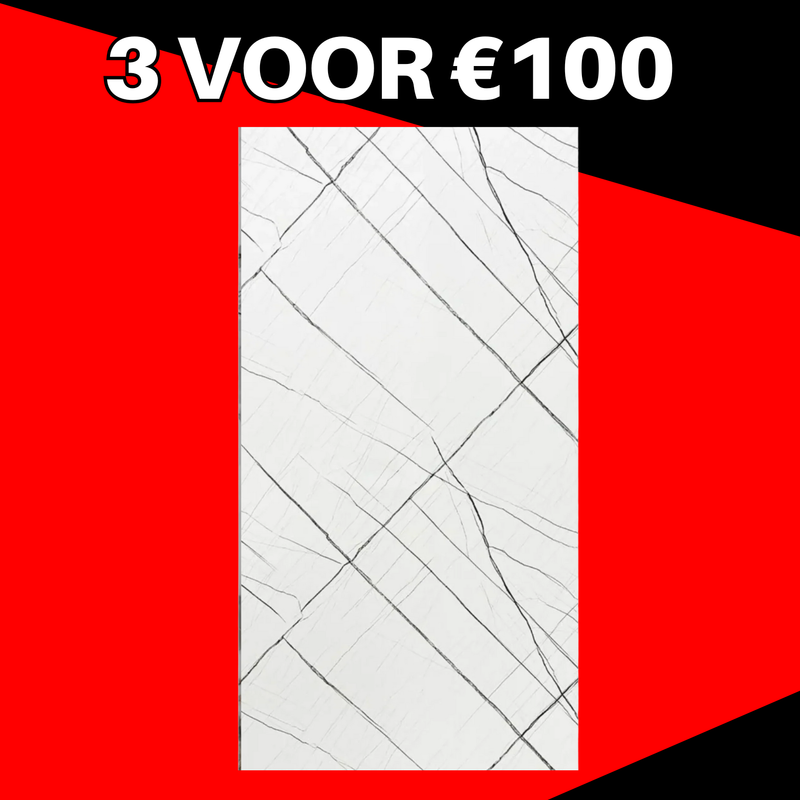 3 VOOR 100! | PVC Wandpaneel Marmerlook Wit-Zwart – 280x122 cm