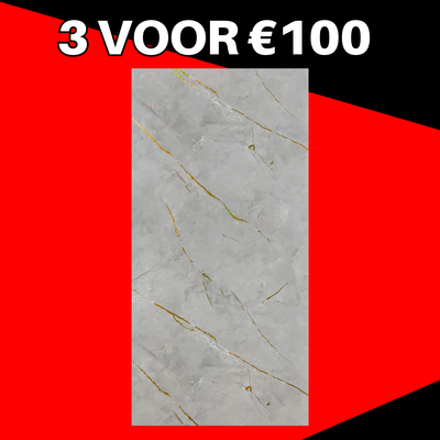 3 VOOR 100! | PVC Wandpaneel Betonlook Marmer Grijs met Goud – 280x122 cm