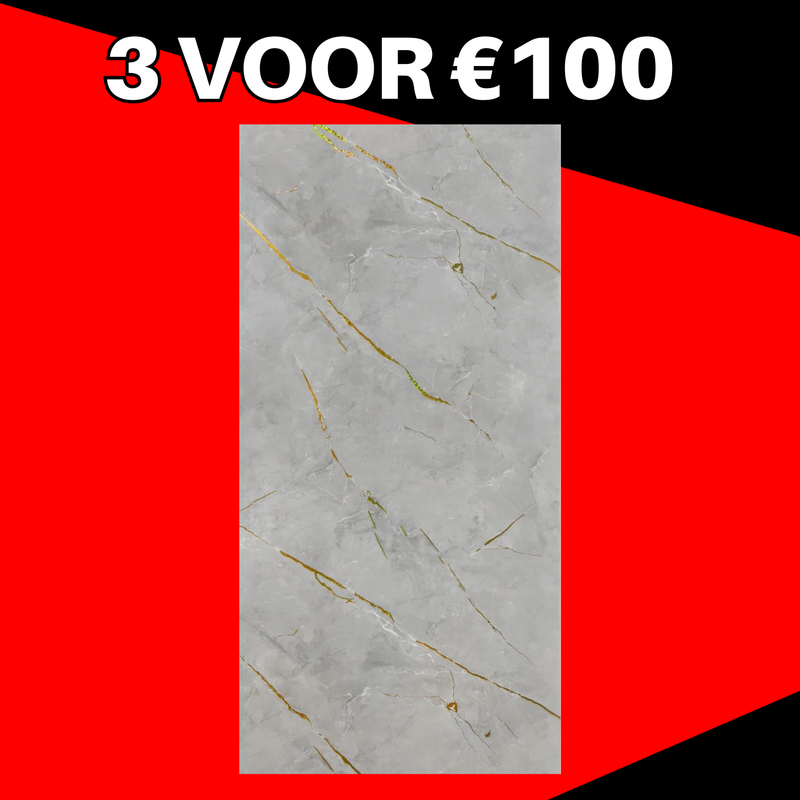 3 VOOR 100! | PVC Wandpaneel Betonlook Marmer Grijs met Goud – 280x122 cm