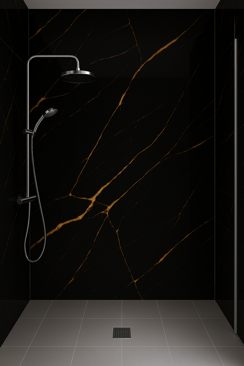 PVC Wandpaneel Black Gold – 280x122 cm – Hoogglans & Waterdicht