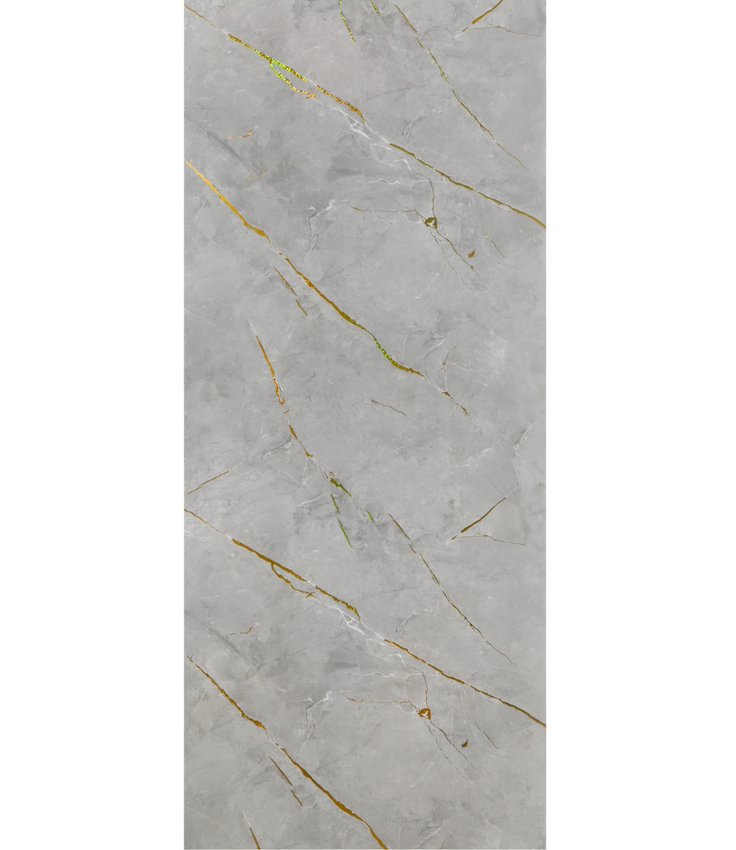 Wandpaneel Pvc MarmerPlaat Hoogglans Grijs met goud Betonlook| 280x122x0.3 | Waterbestendig
