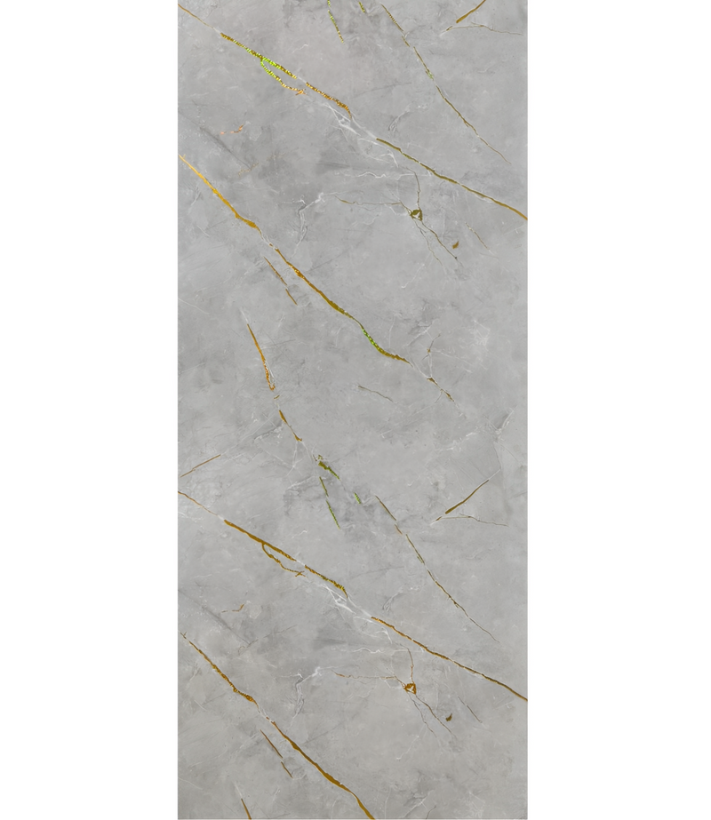 Wandpaneel Pvc MarmerPlaat Hoogglans Grijs met goud Betonlook| 280x122x0.3 | Waterbestendig
