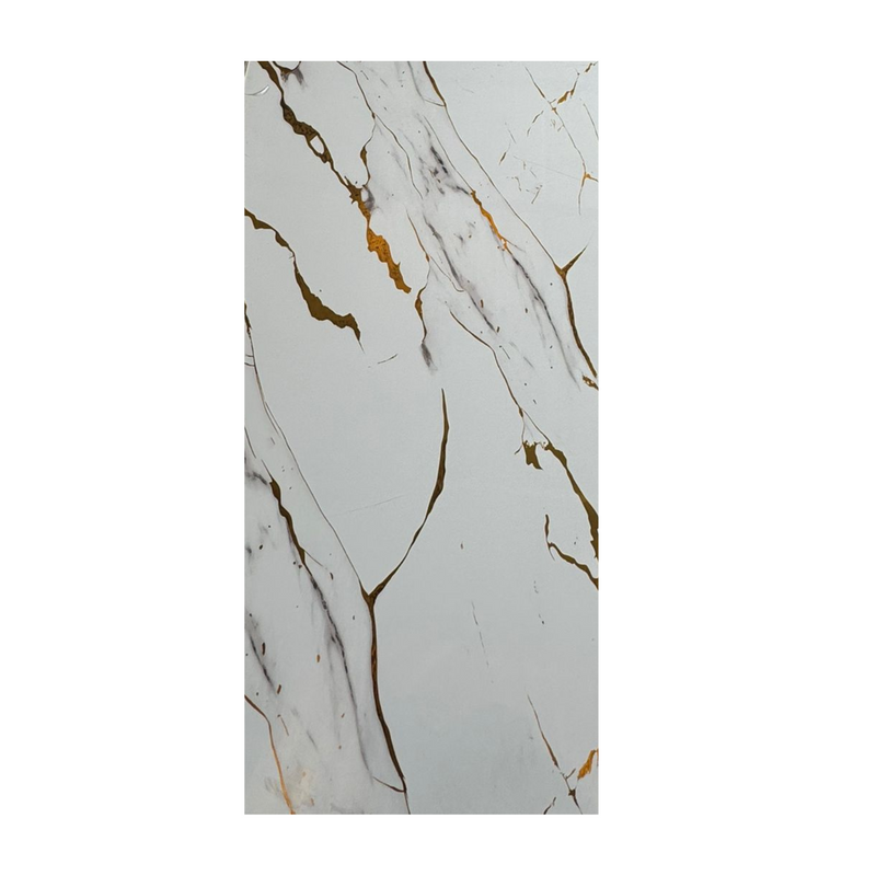 MarmerPlaat Hoogglans Wit marble met goud  | 280x122x0.3 | Waterbestendig