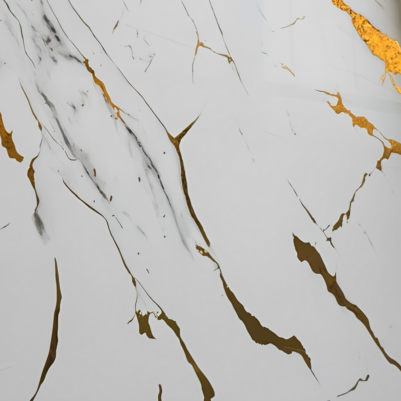 MarmerPlaat Hoogglans Wit marble met goud  | 280x122x0.3 | Waterbestendig